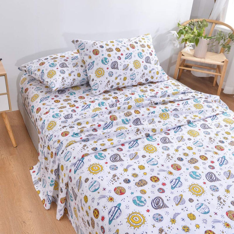 JSD مجموعة ملاءات أطفال كواكب جيس دي Universe بحجم كامل، 4 قطع بتصميم فضائي من الألياف الدقيقة بجيب عميق - Image 2